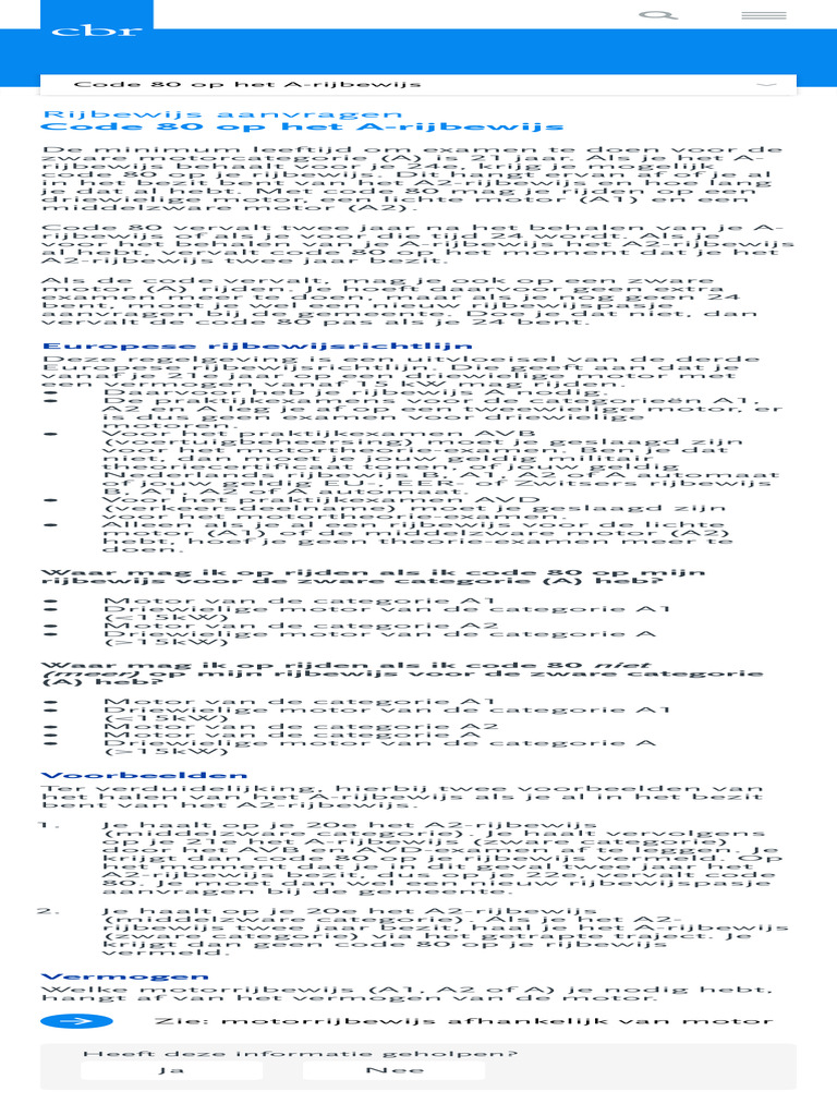 Code 80 Op Het ARijbewijs CBR PDF