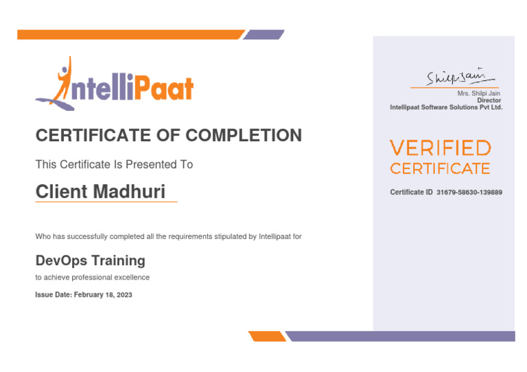 Intellipaat DevOps Training Certificate | PDF
