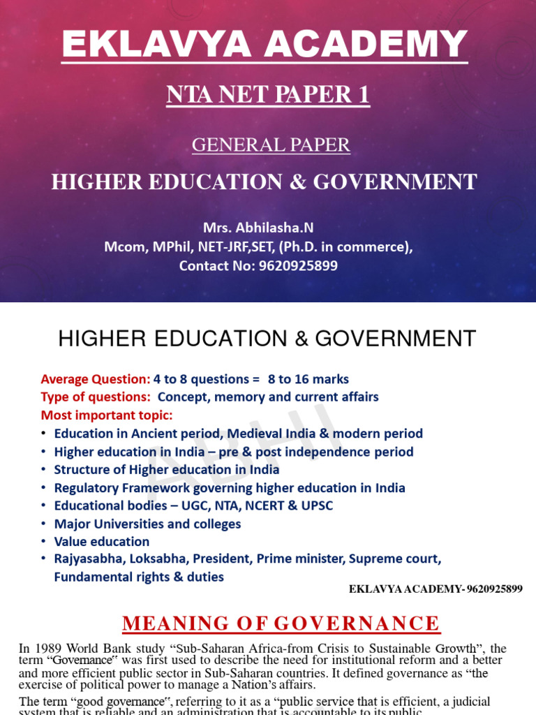 Higher Education & Governance Guide | PDF | Government Of India ...