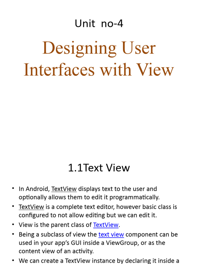 Android UI Components Overview | PDF | Class (Computer Programming ...