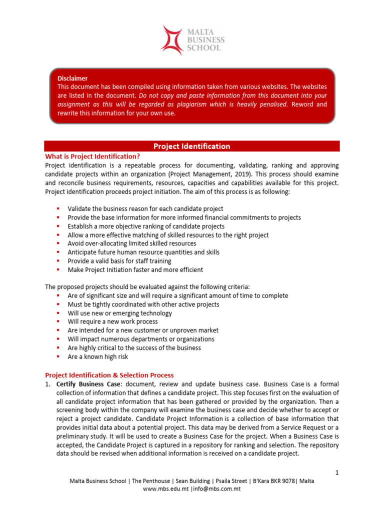 Project Identification Process Overview | PDF | Project Management ...