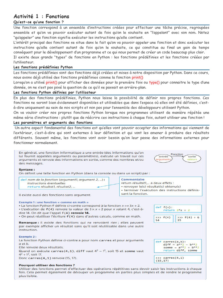 Introduction aux Fonctions en Python | PDF | Python (Langage de ...