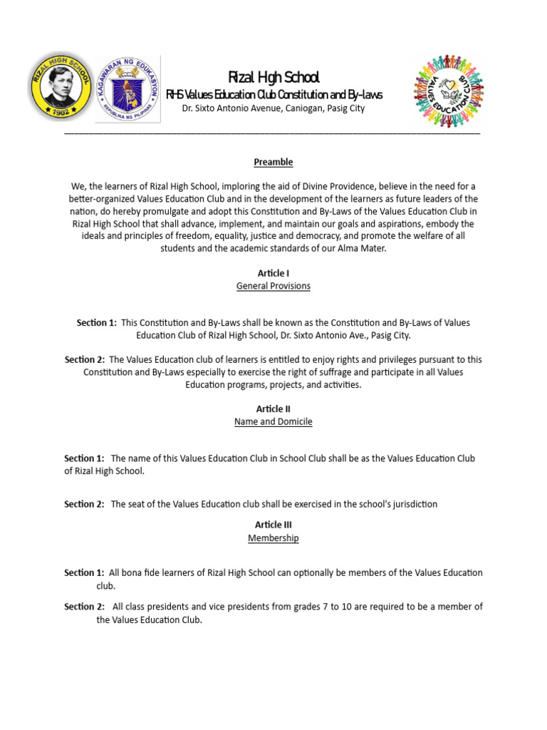 Values Education Club Constitution at RHS | PDF | Governance | Audit