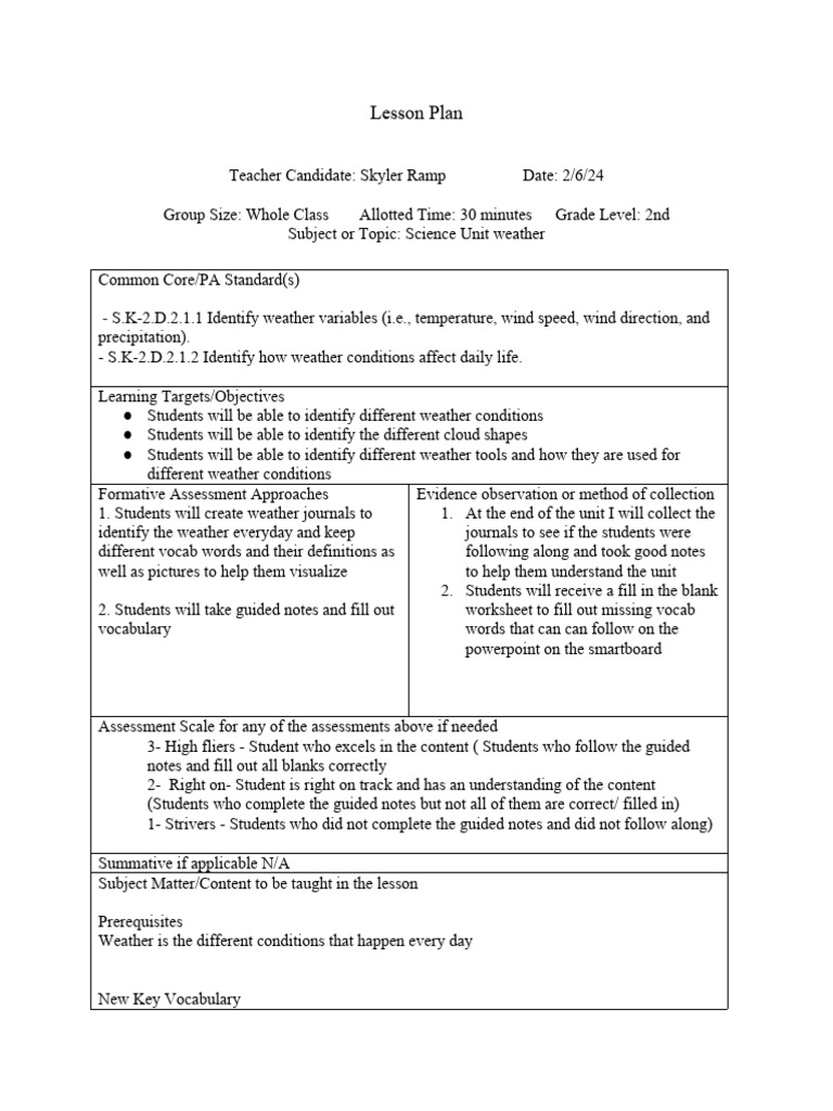Unit Lesson Plan Weather Intro 1 | PDF | Weather | Meteorology