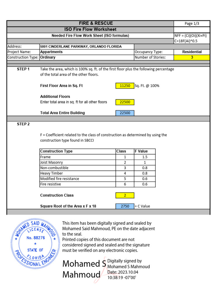 ISO Fire Flow Calculation Worksheet | PDF | Secondary Sector Of The ...