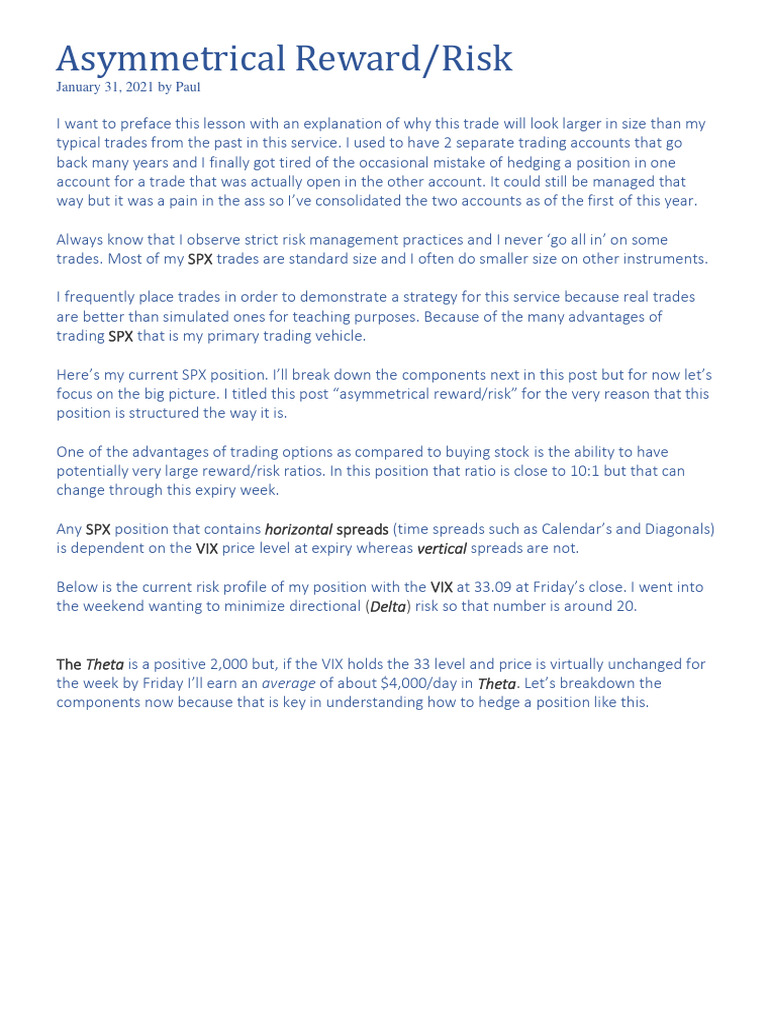 SPX Options Trading: Asymmetrical Risk | PDF | Greeks (Finance ...