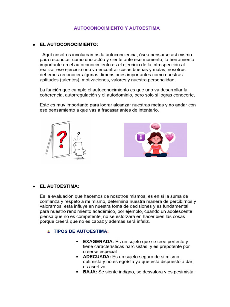 AUTOCONOCIMIENTO Y AUTOESTIMA | PDF | Autoestima | Las emociones