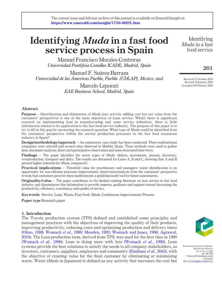 Identifying Muda in Fast Food Services | PDF | Lean Manufacturing ...