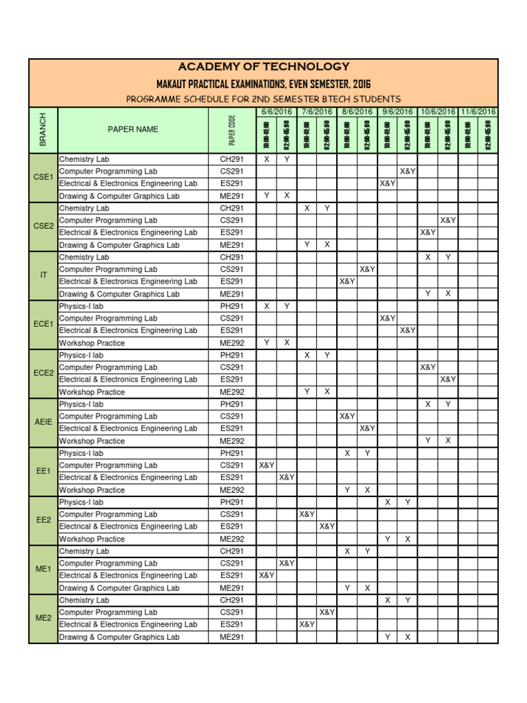 BTech MCA Practical Exam Schedule 2016 | PDF | Engineering | Computer ...