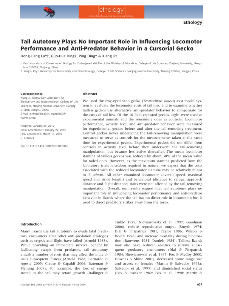 Tail Autotomy Effects in Geckos | PDF | Lizard | Animal Locomotion