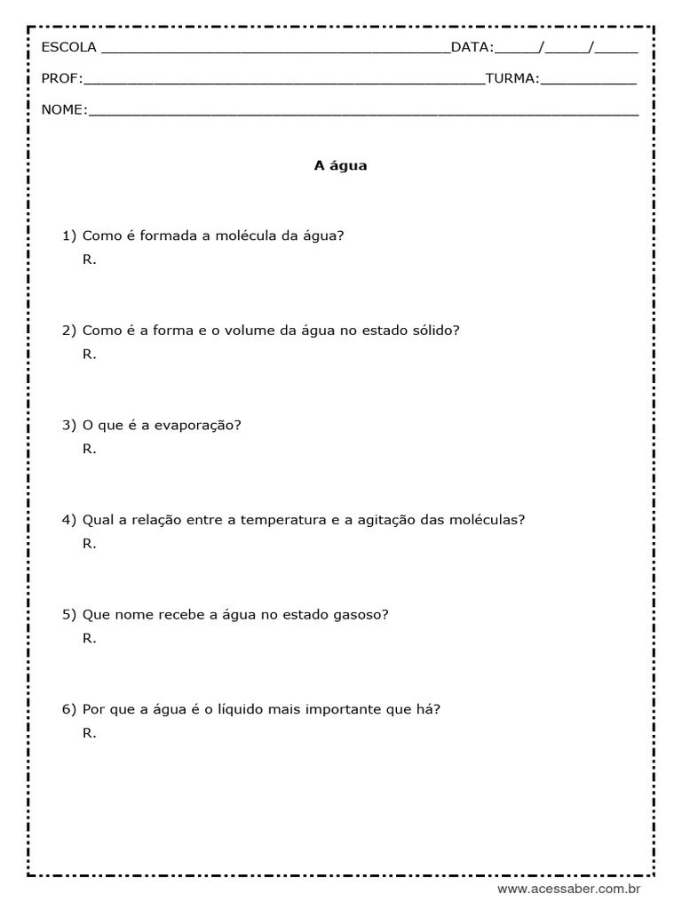 A Agua 5 Ano para Imprimir | PDF