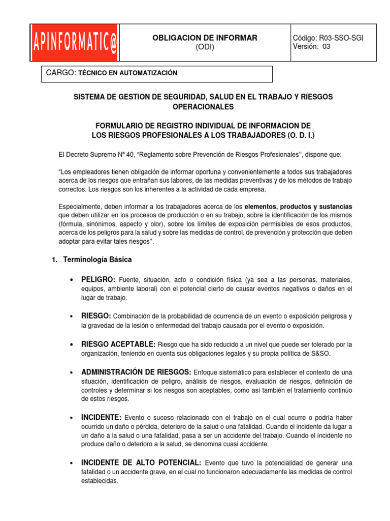 Registro de Riesgos Profesionales en Trabajo | PDF | Riesgo | Seguridad ...