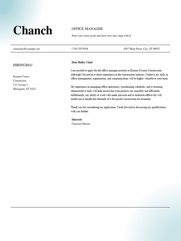 Office Manager Role Application | PDF | Career & Growth | Self-Improvement