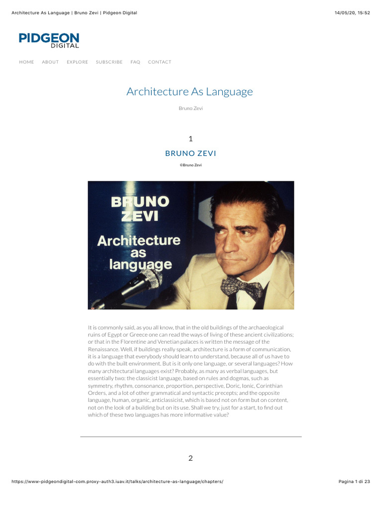 Architecture As Language - Bruno Zevi - Pidgeon Digital | PDF ...