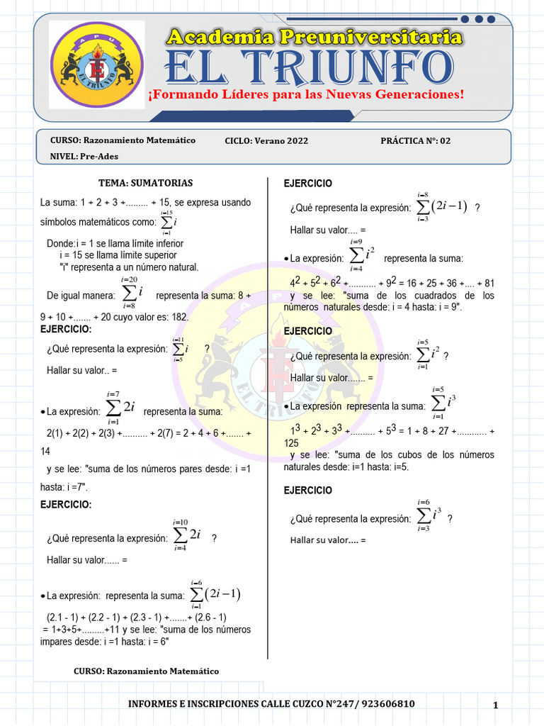 SUMATORIAS | PDF | Teoría de los números | Lógica matemática