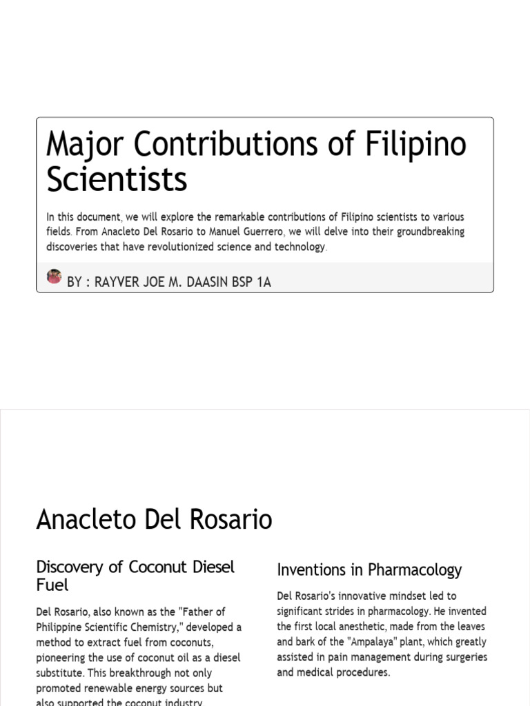 Major Contributions of Filipino Scientists | PDF | Perfume | Marine Biology