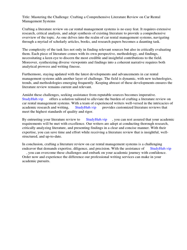 Car Rental Management System Literature Review PDF Microsoft