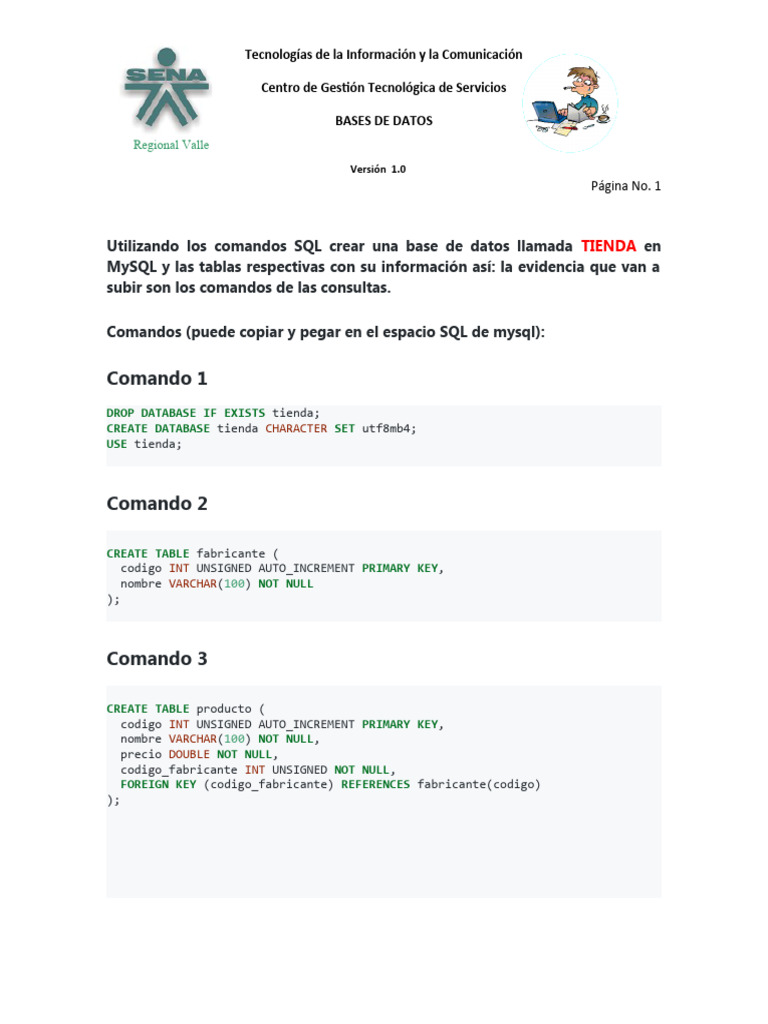 Comandos SQL para Base de Datos Tienda | PDF | SQL | Datos de computadora
