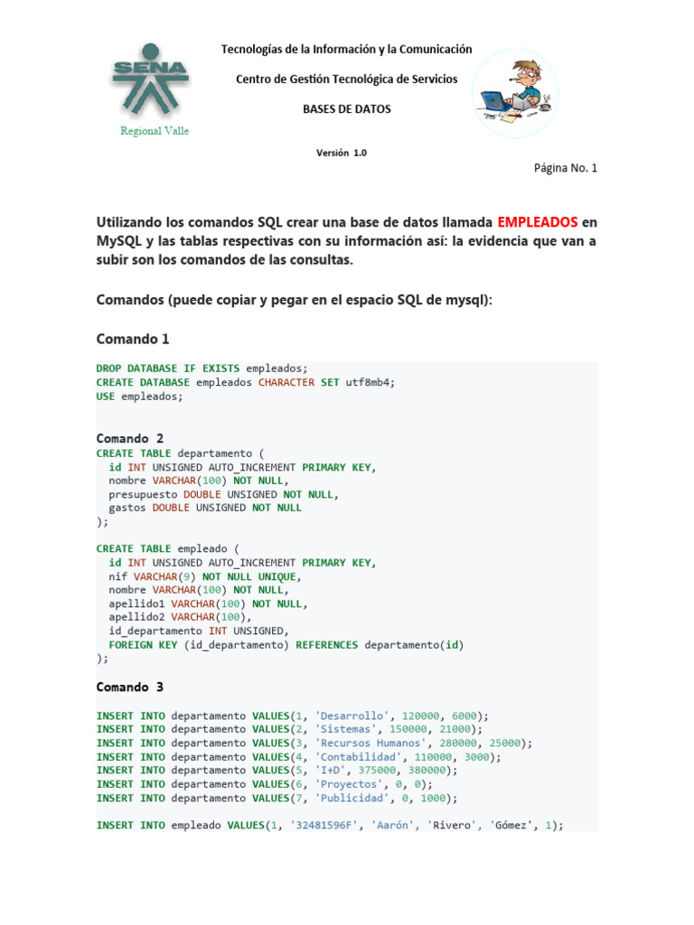 Comandos SQL para Base de Datos Empleados | PDF | SQL | Presupuesto