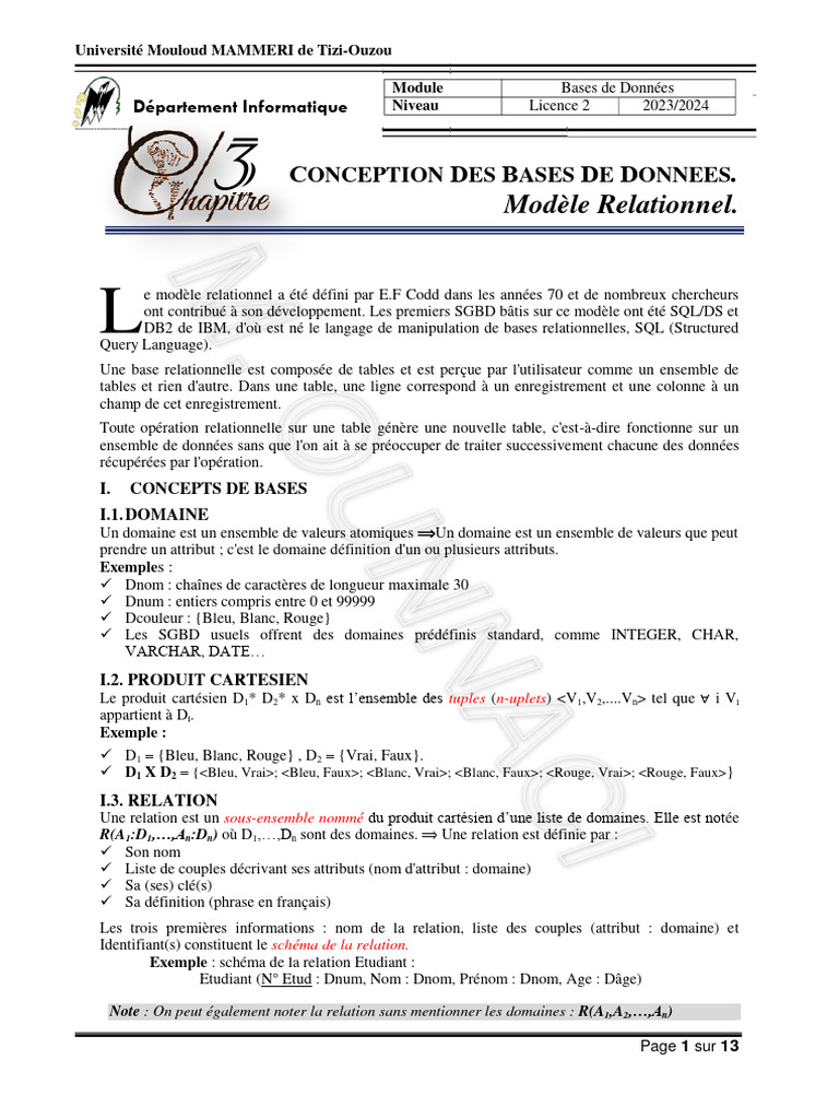 3 - Chapitre 3 Modèle Relationnel | PDF | Base de données relationnelle ...