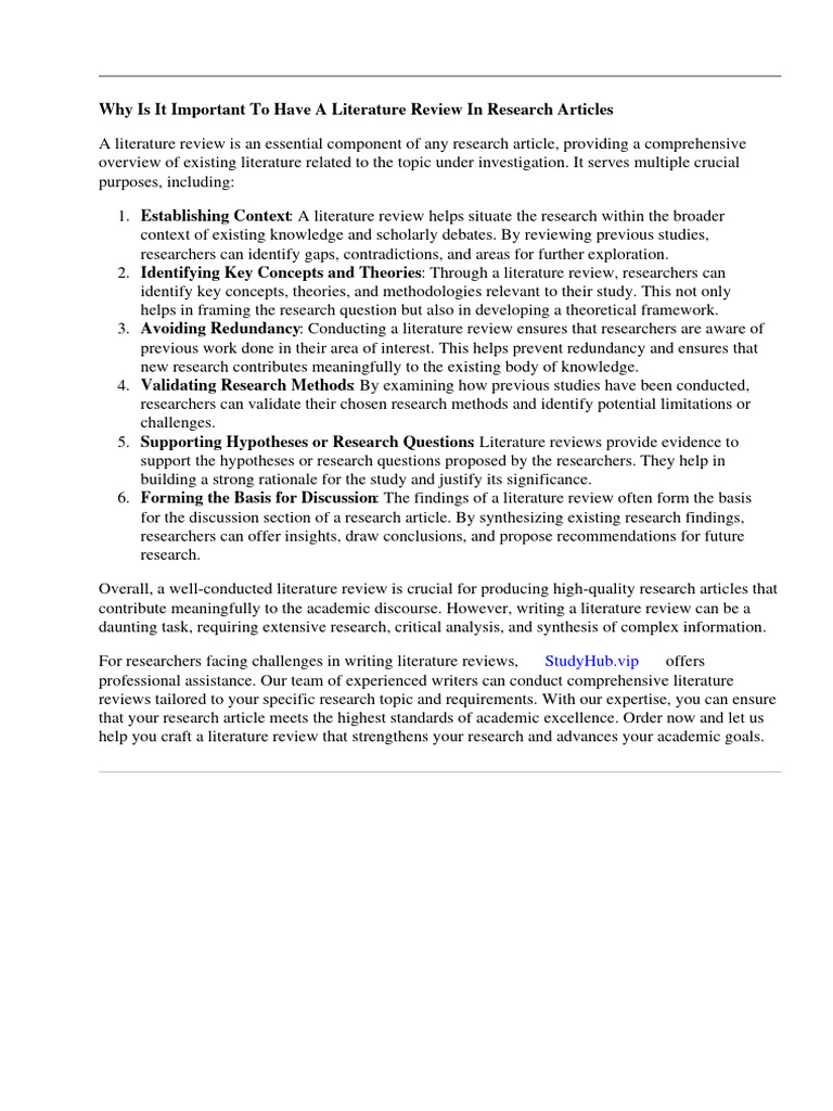 Why is it important to have a literature review in research articles