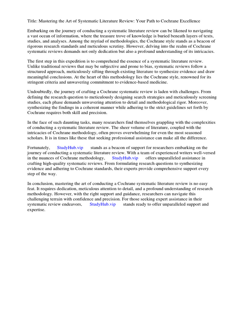 How To Do A Systematic Literature Review Cochrane Pdf Systematic