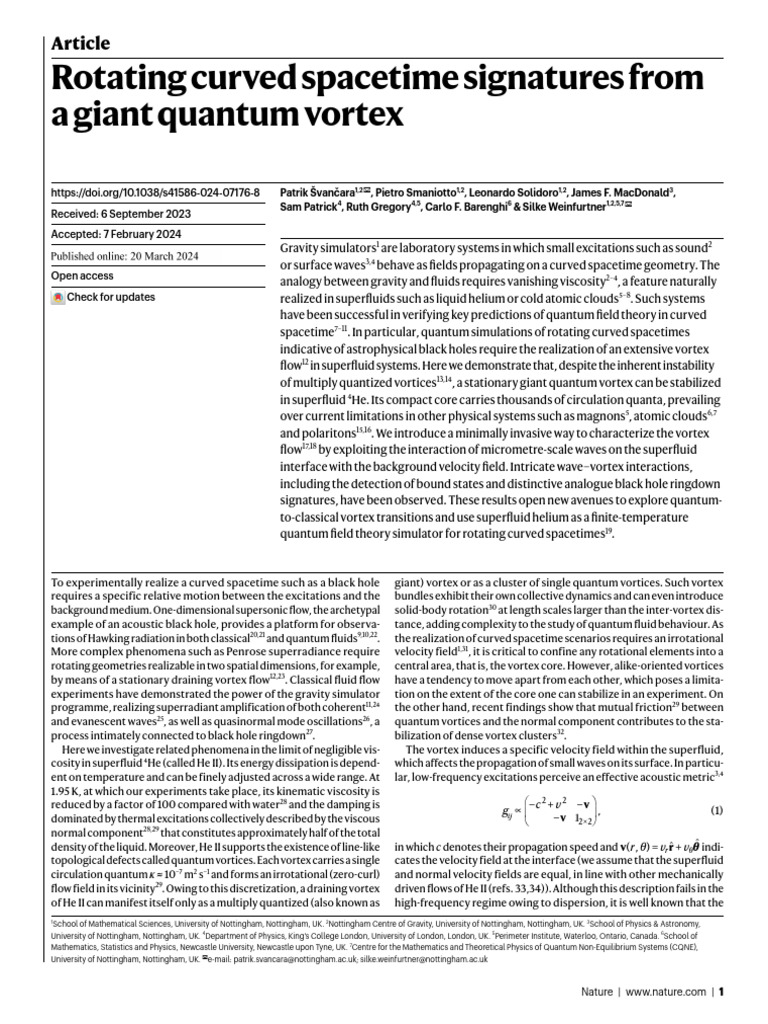Rotating Curved Spacetime Signatures From A Giant Quantum Vortex | PDF ...