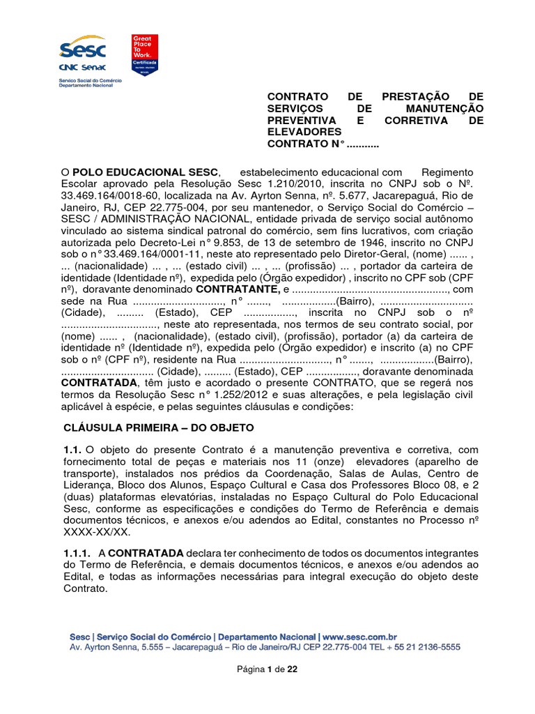 Anexo+II+ +Minuta+Do+Contrato+ +Manutenção+Elevador | PDF | Indenização