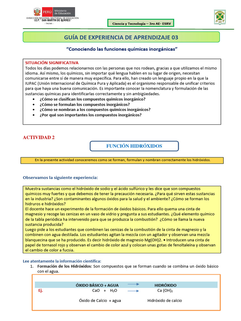 Actividad 2 Función Hidróxidos Pdf Hidróxido Compuesto Inorgánico
