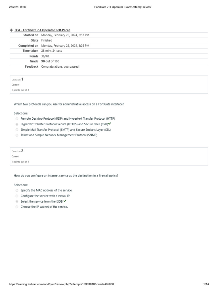 Fortigate 7 4 operator exam attempt review 4 pdf transport layer