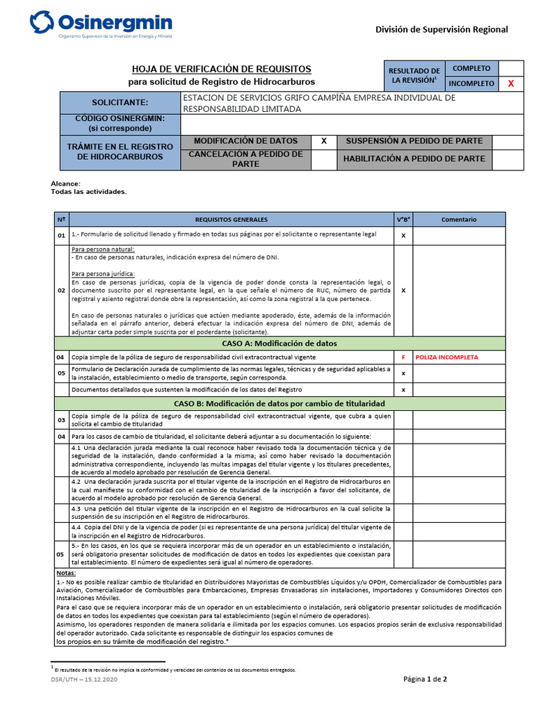 Check List Modificacion Incompleto 202400004525 | PDF | Documento de ...
