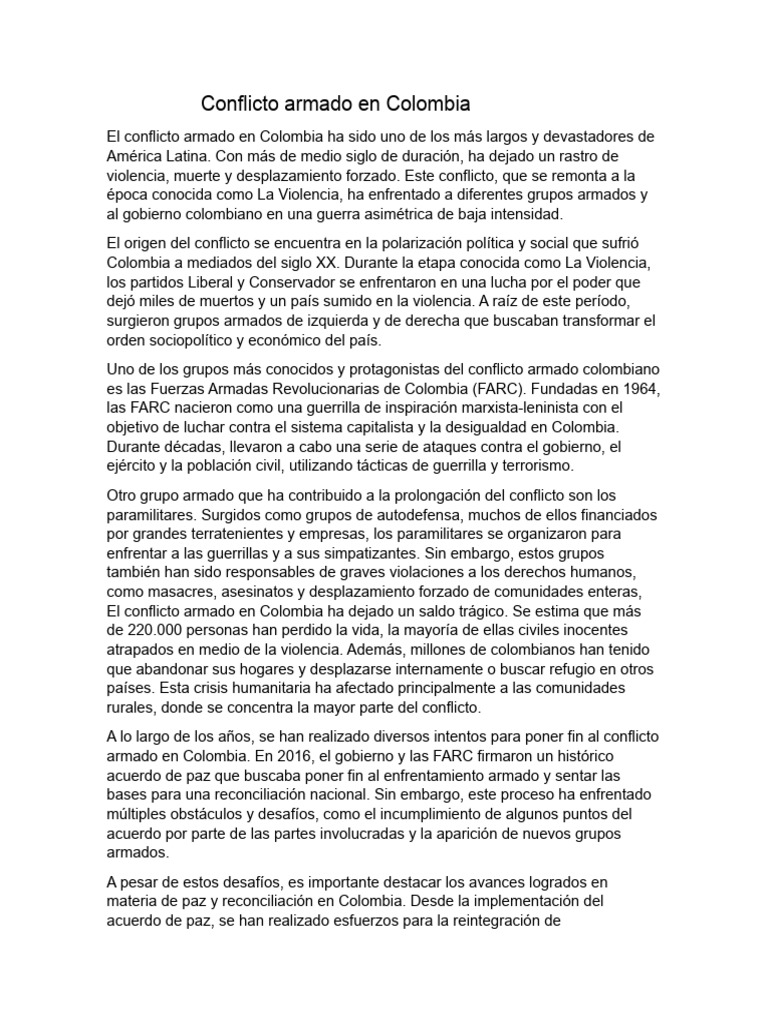 Conflicto Armado en Colombia1 | PDF | Colombia | Guerra de guerrillas