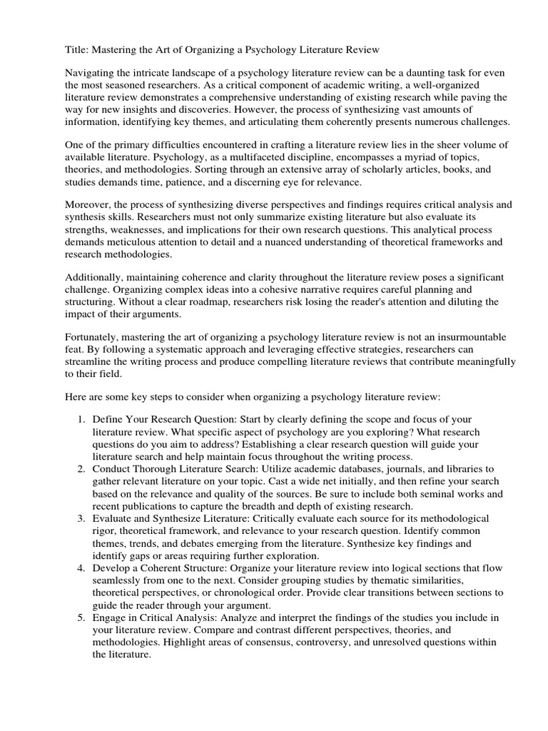 How to organize a psychology literature review pdf literature