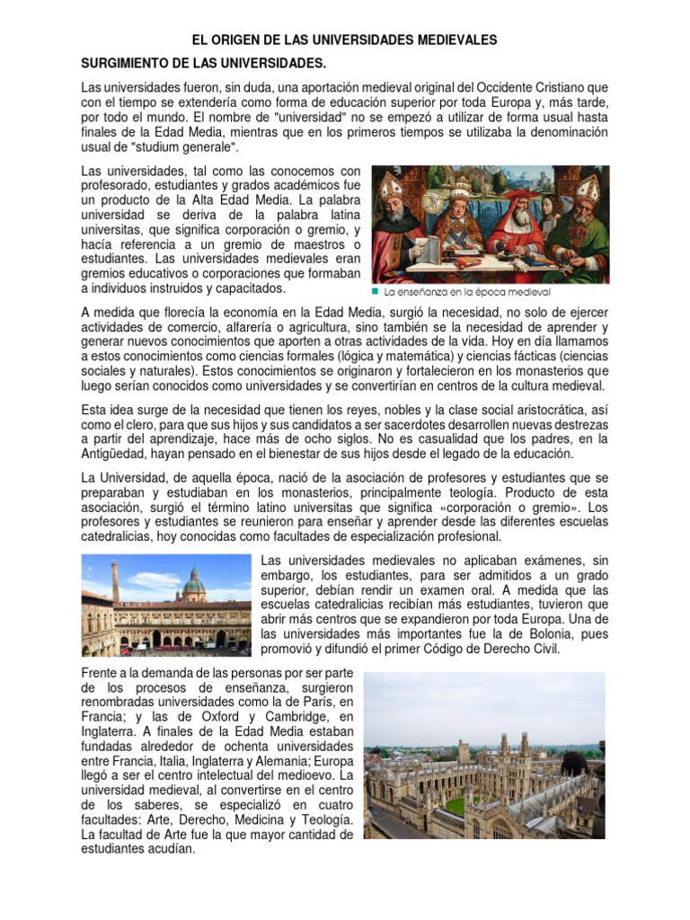 El Origen De Las Universidades Medievales Pdf Universidad Edades
