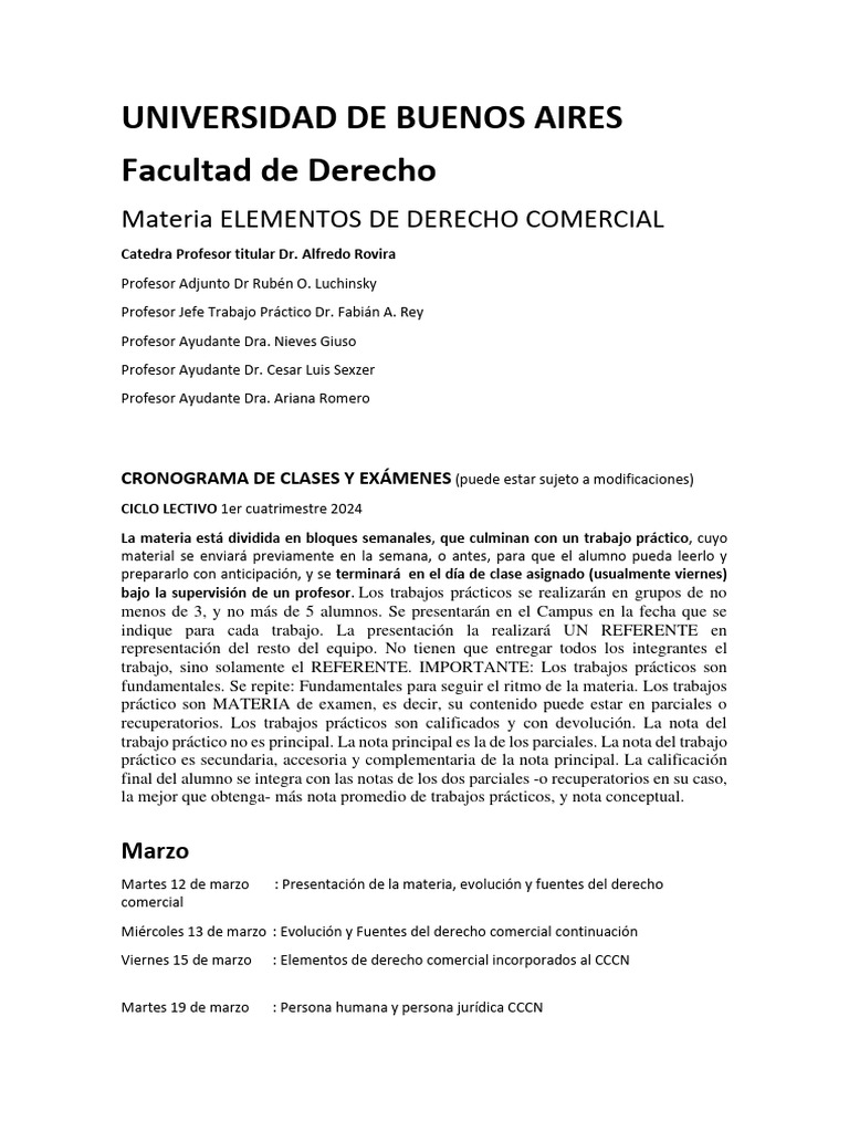 Cronograma Derecho Comercial 2024 | PDF | Negocios