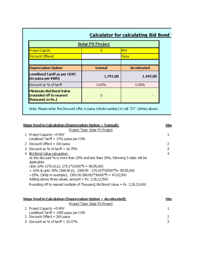 Bid Bond Calculator Kilowatt Hour Sustainable Technologies