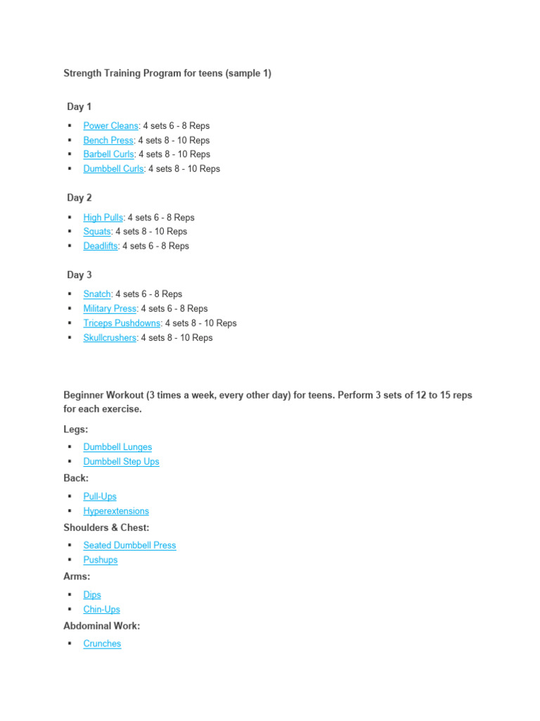 Teen Strength Training Program | PDF | Anatomical Terms Of Motion ...