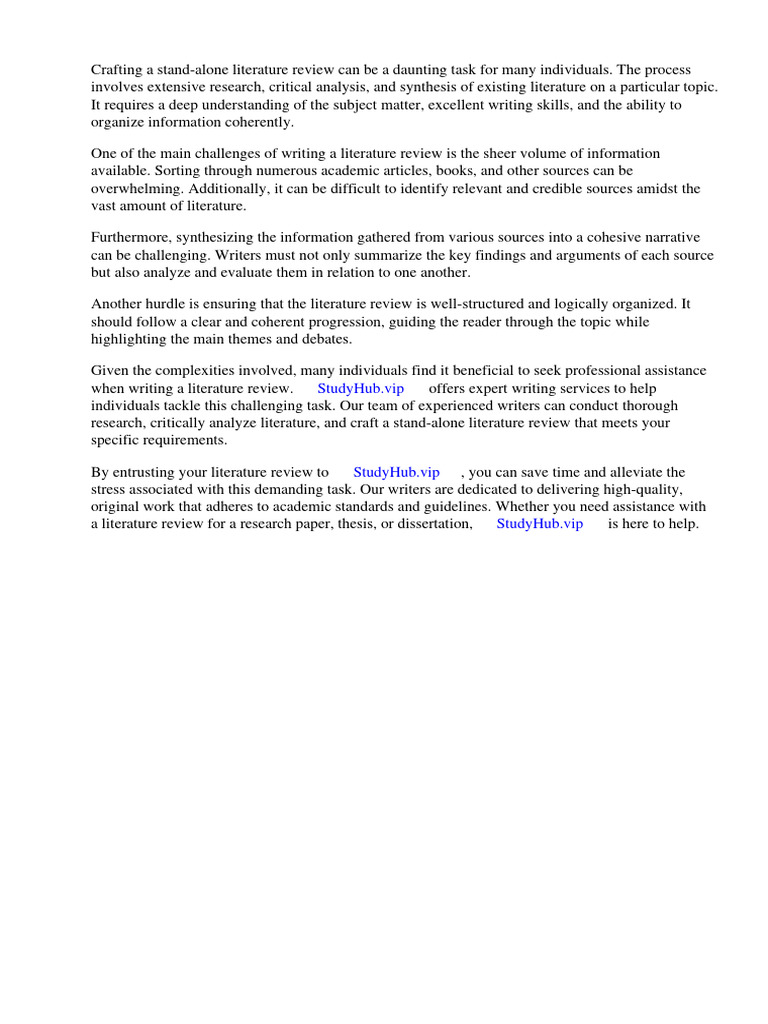 Writing A StandAlone Literature Review PDF Thesis Literature Review