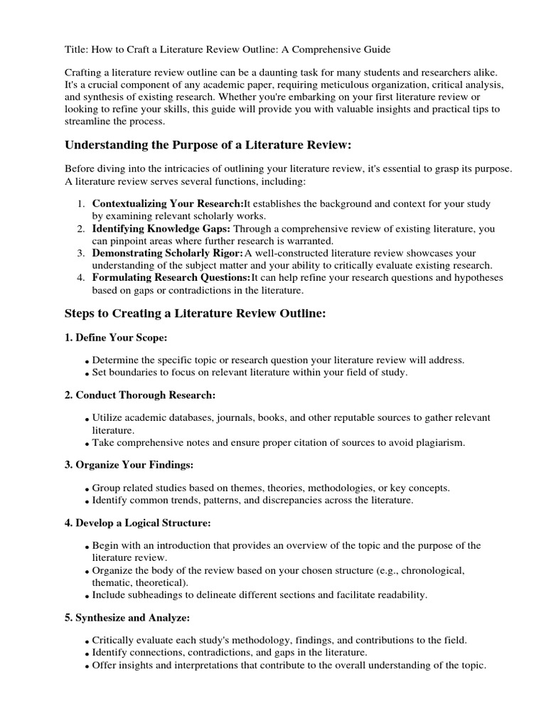 How Do You Write A Literature Review Outline | PDF | Methodology ...