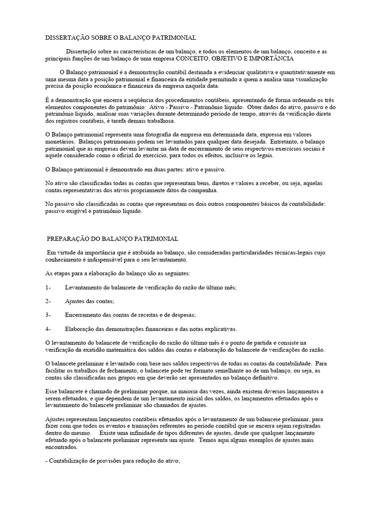 Estrutura e Importância do Balanço Patrimonial | PDF | Balancete ...