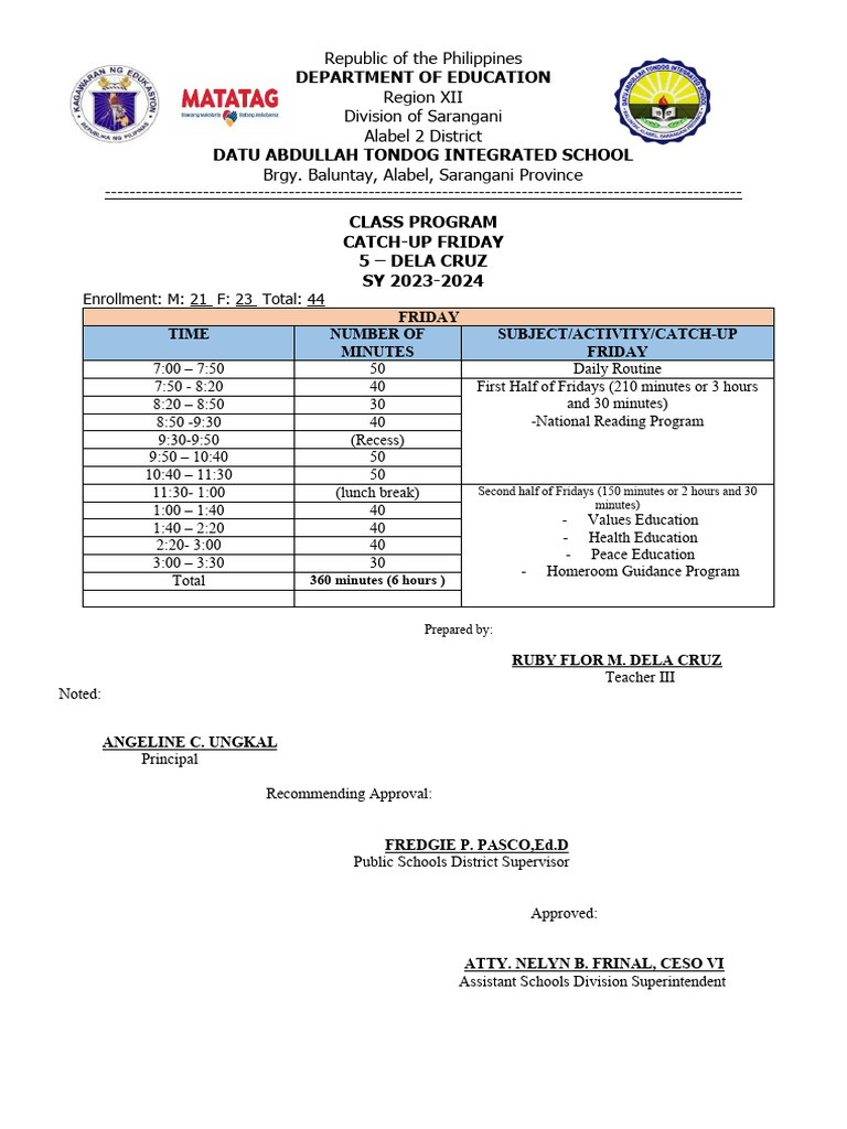 Datu Abdullah Tondog School Catch-Up Program | PDF | Schools ...