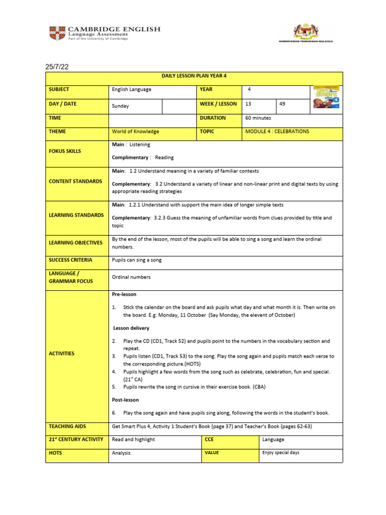 Bi Year 4 Module 4 (LP 49-64) | PDF | Lesson Plan | Teachers