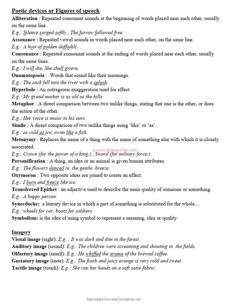 Poetic Devices for Class XI Students | PDF | Poetry