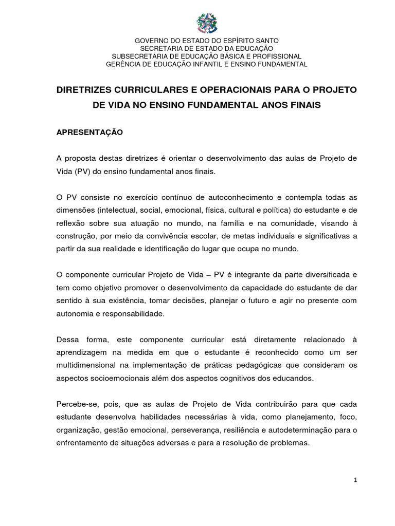 Diretrizes para Projeto de Vida no Fundamental | PDF | Pedagogia | Pré ...