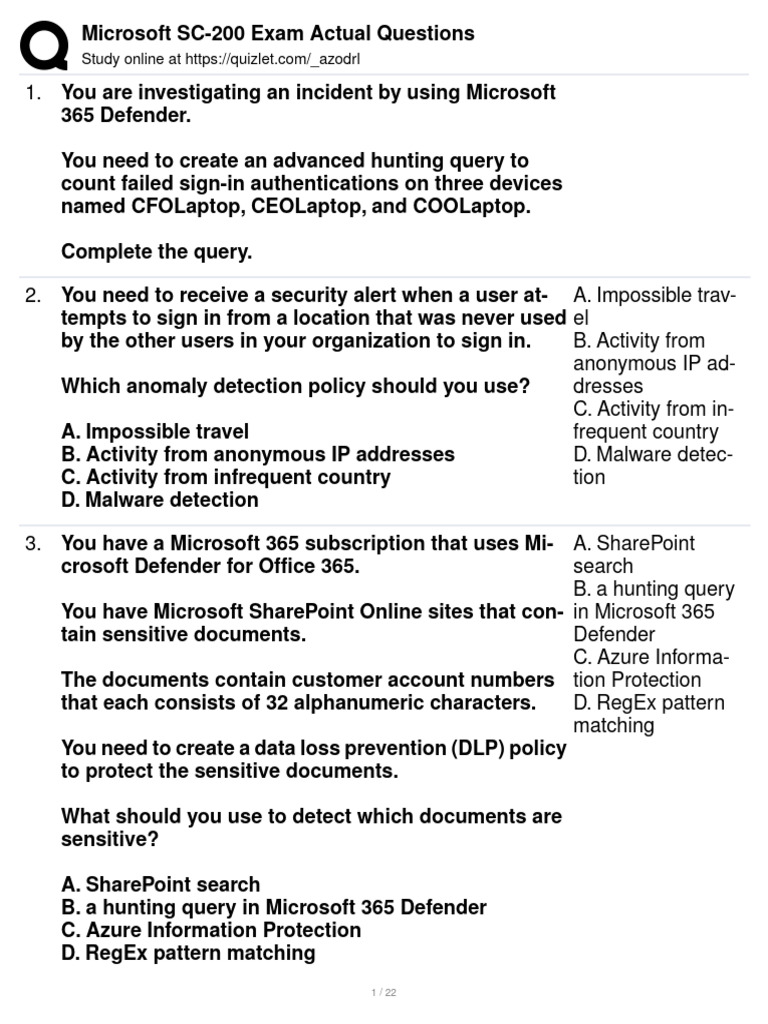 SC-200 Exam Questions and Solutions | PDF | Microsoft Azure | Security