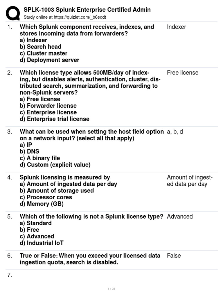 Splunk Enterprise Certified Admin Exam Guide | PDF | Internet & Web ...