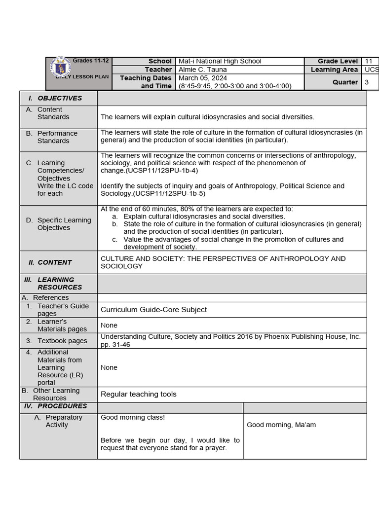 Detailed Lesson Plan For SHS | PDF | Learning | Teachers
