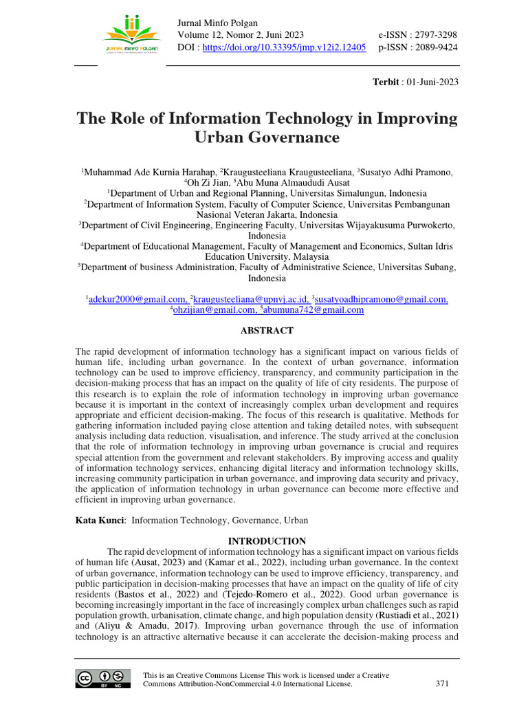 Role of IT in Urban Governance Improvement | PDF | Governance ...