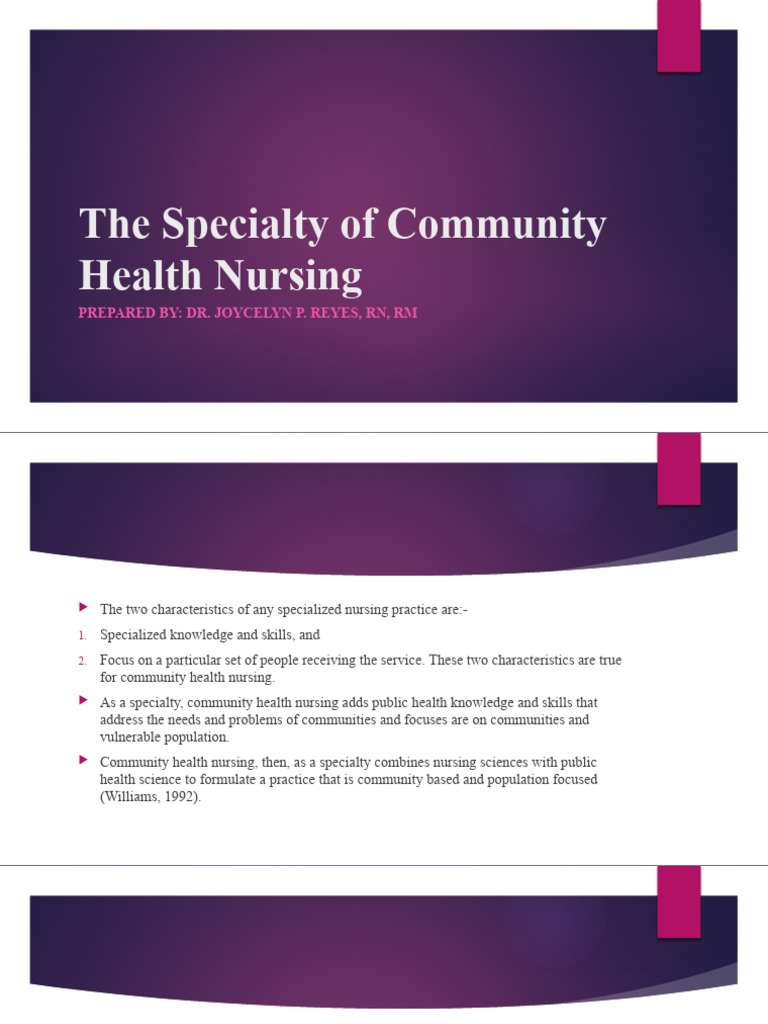 The Specialty of Community Health Nursing | PDF | Nursing | Holism