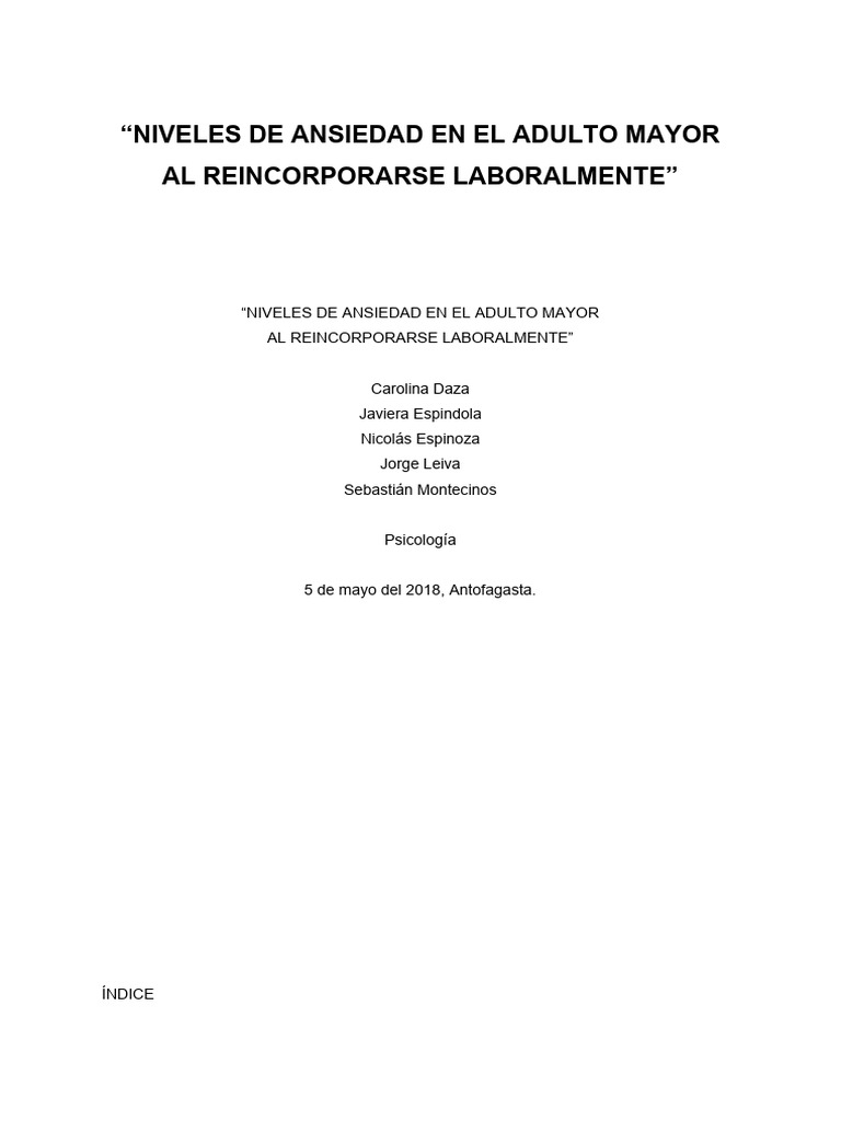 Ansiedad Laboral en Adultos Mayores | PDF | Ansiedad | Vejez